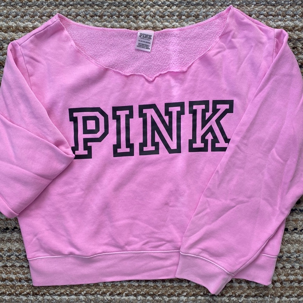 VS PINK, Cropped Pink Off the Shoulder Pull-Over